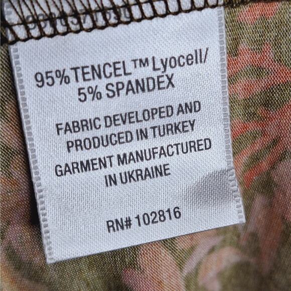 Garnet Hill Gathered Knit Artist Tee Top Medium Tencel Lyocell Forest Boho Leaf - Picture 5 of 8